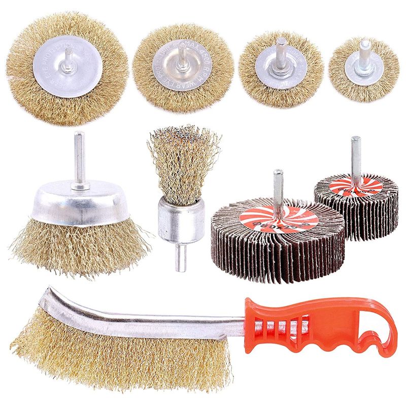 9pcs Cup Wire Wheel Brush 4500RMP Brass Coated Plating 8.5cm